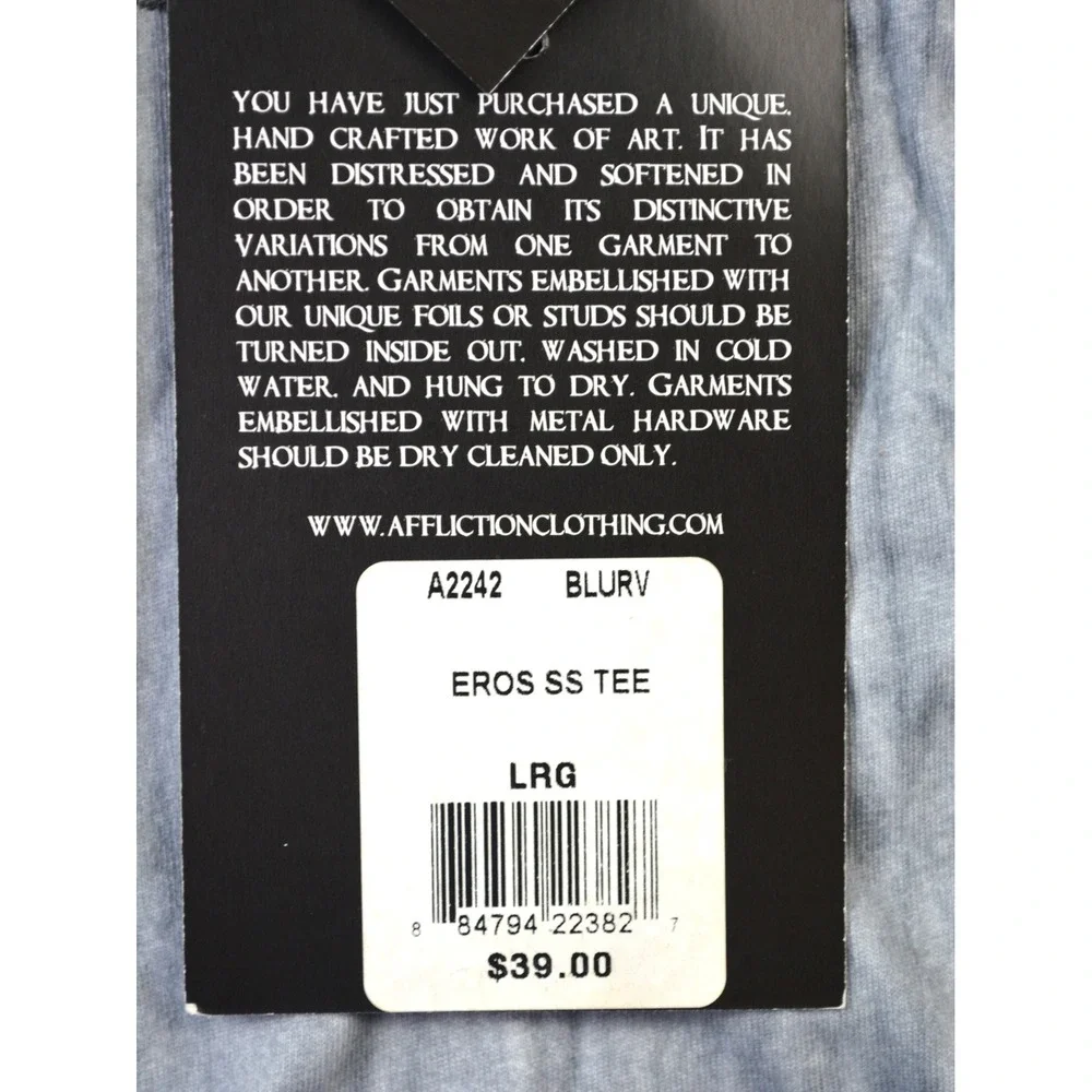 Affliction Eros SS Tee Mens Large Blue Distressed Wing Graphic T-Shirt A2242 NEW - Picture 6 of 10